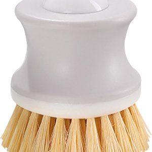 Dish Brush with Handle, Kitchen Scrub Brushes for Cleaning, Dish Scrubber with Sisal bristles for Sink, Pots, Pans (1Pack Light Gray Sisal bristles)